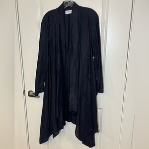 Women’s Longline Open Wrap Cardigan Black Lagenlook Minimalist Artsy Boho Linen